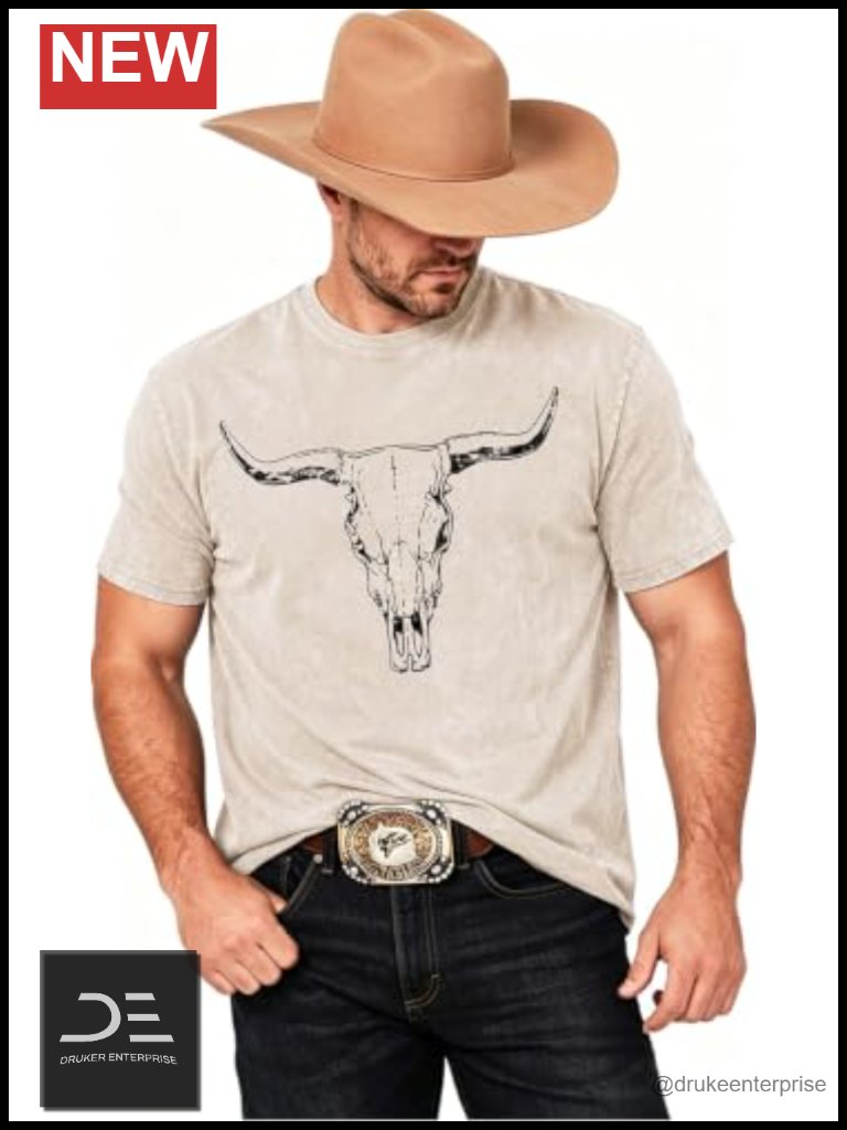 Oversized Cow Skull Graphic Tee Western T-Shirt Men
